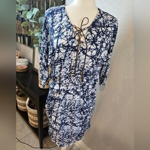 Michael Kors Tie Dye White And Navy Blue Dress